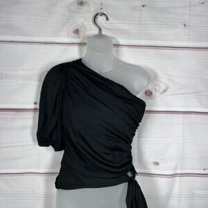 Dolan Left Coast Collection Top Women XS Black One Shoulder Ruched Side Tie